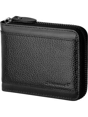 〽️Men Black Leather RFID Blocking Wallets Zipper Bifold RFID Card Holder